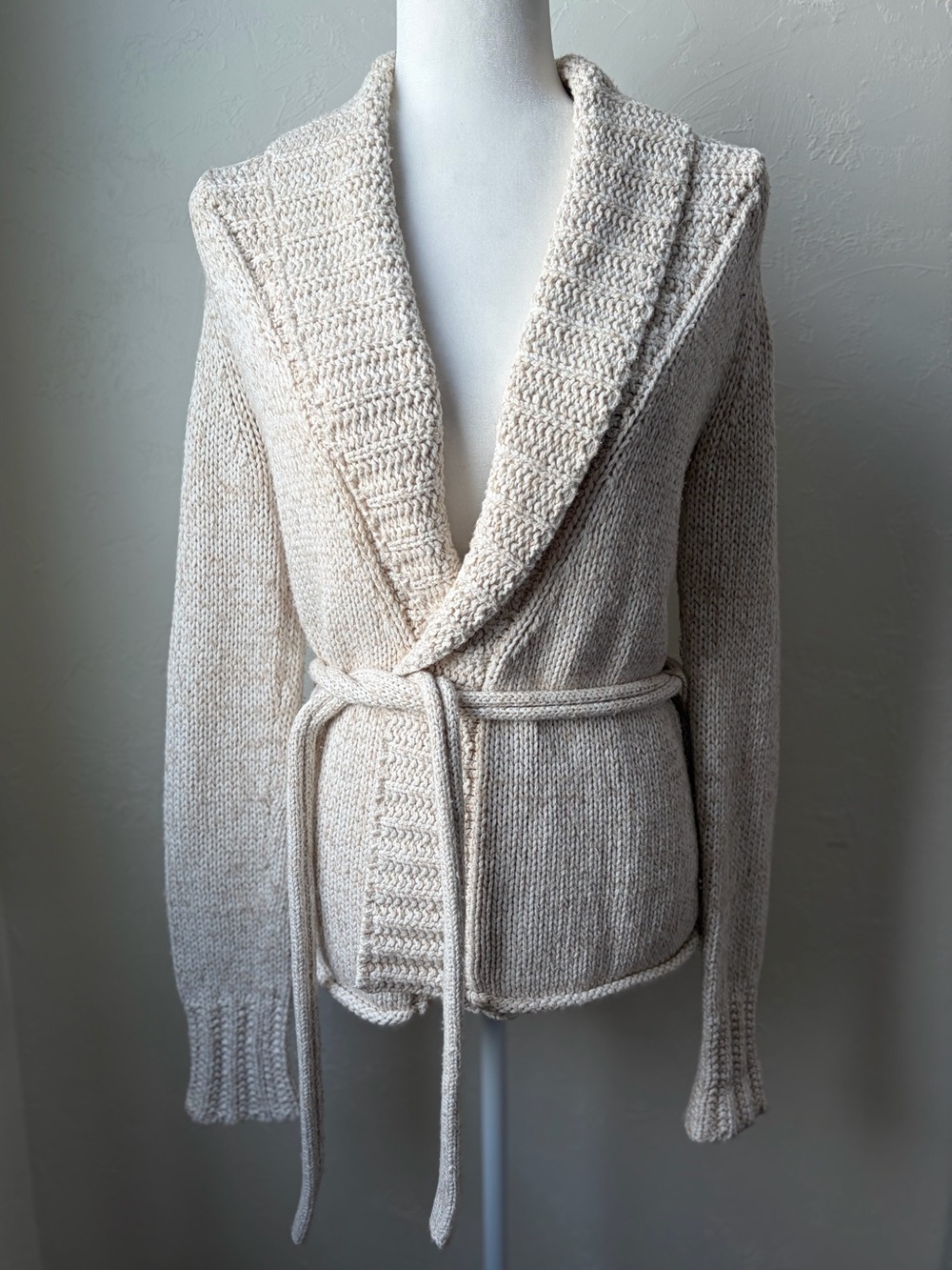 Vintage GAP Y2K Oatmeal Shawl Collar Wrap Cardigan Sweater Small